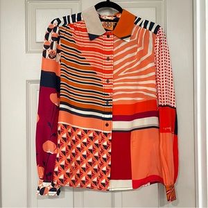 Tory Burch Silk Mixed Poppy Print Blouse